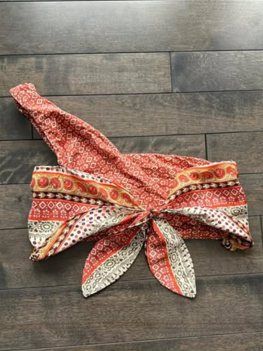 Anthropologie Red Multicolor Printed Tie-Front Crop Top